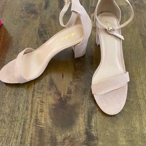 Suede, nude chunk heel